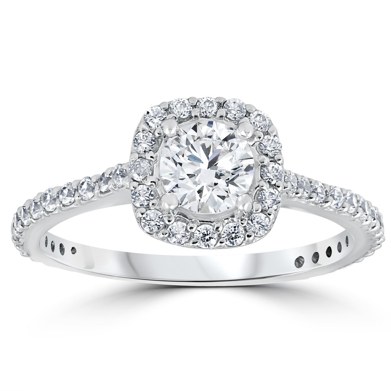 single square cut diamond ring set with smaller diamonds in band