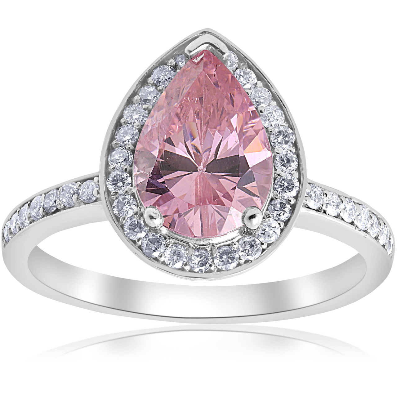 pink teardrop-shaped diamond ring set with smaller diamonds in band