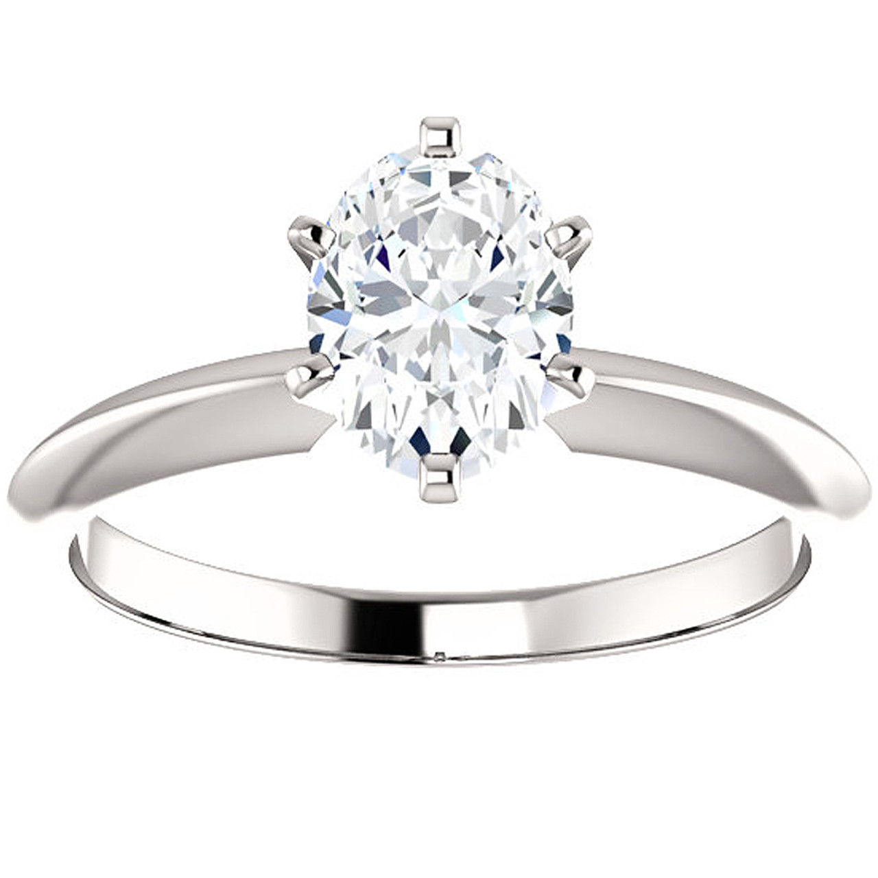 single oval cut diamond ring set in white gold