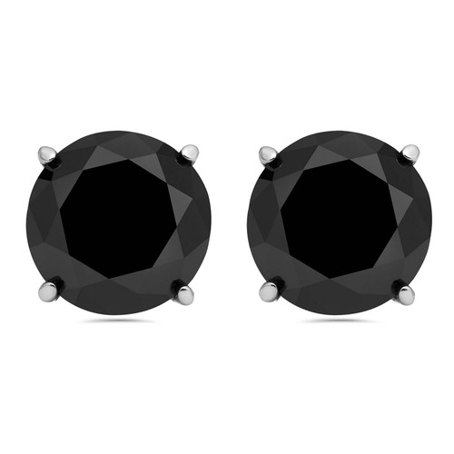 3 Ct Round Black Diamond 14K White Or Yellow Gold Studs Earrings Basket Setting (Black, )