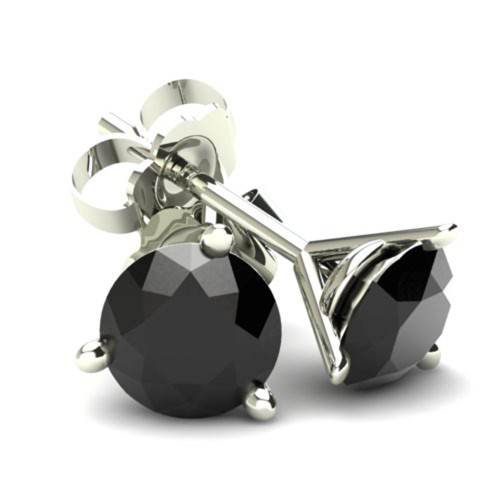 .25Ct Round Brilliant Cut Heat Treated Black Diamond Stud Earrings in 14K Gold Martini Setting (Black, )