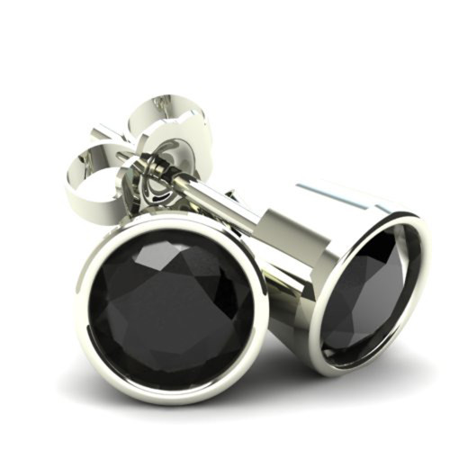 .50Ct Round Brilliant Cut Heat Treated Black Diamond Stud Earrings in 14K Gold Round Bezel Setting (Black, )