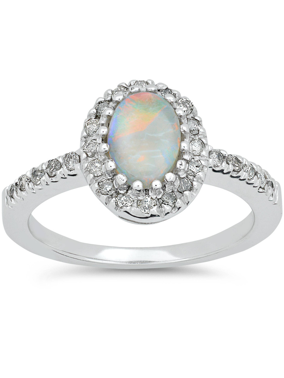 white opal and diamond ring